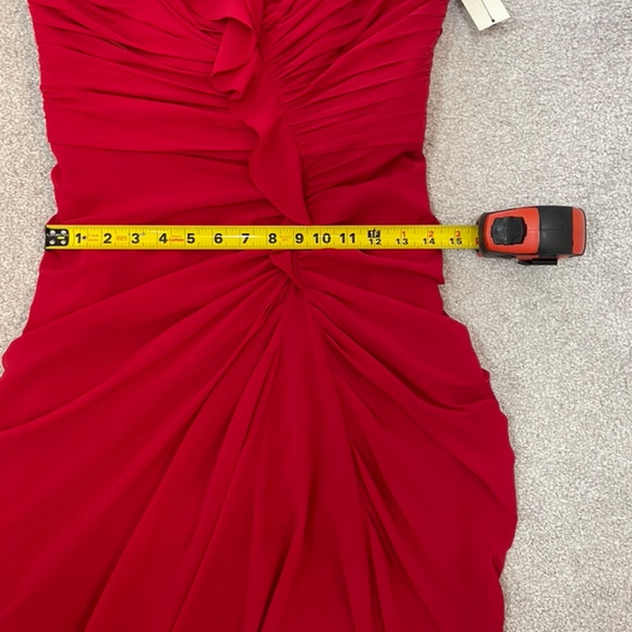Badgley Mischka Strapless Red Silk Ruched Sides Formal Prom Gown NWT 8 - Picture 7 of 14